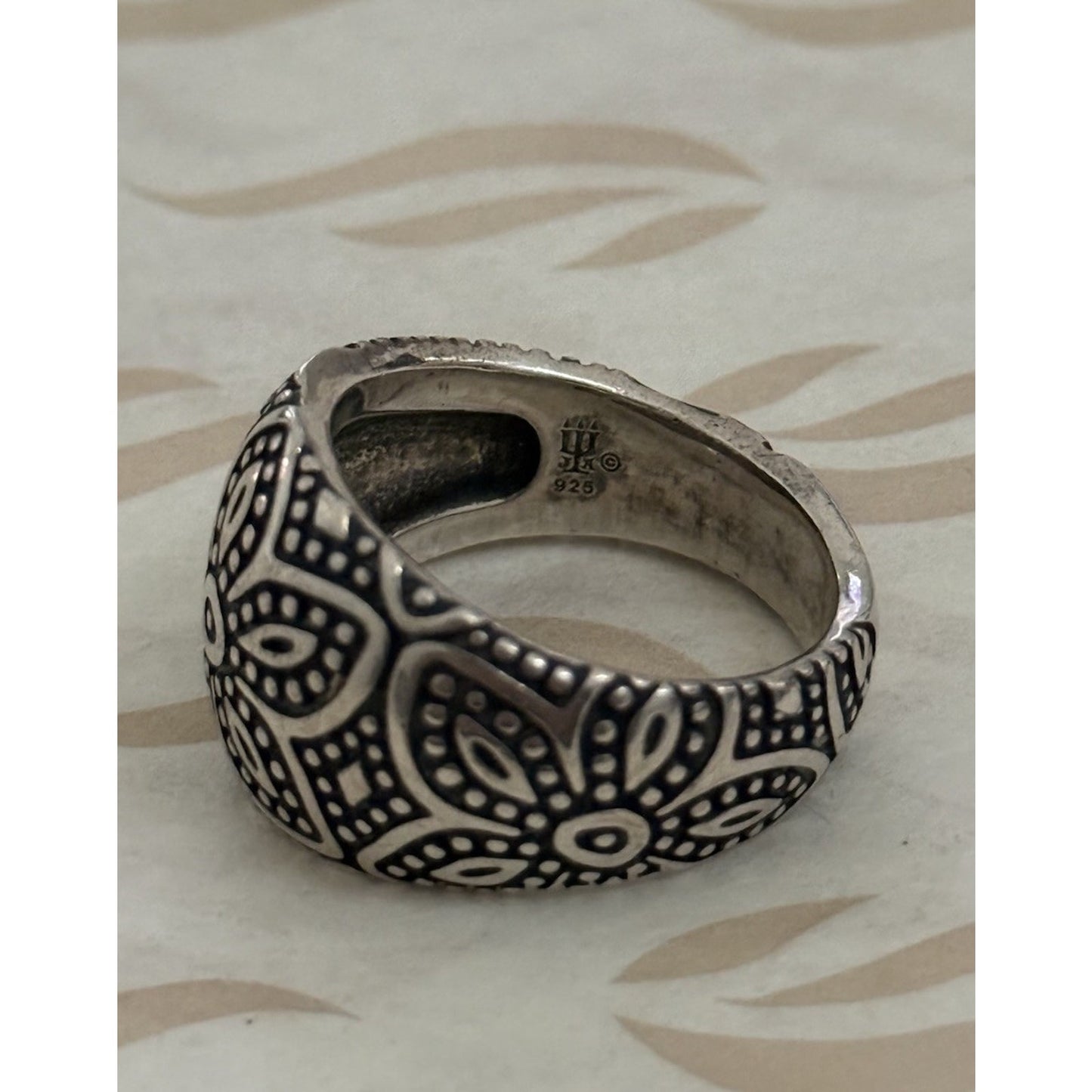 Pre owned James Avery Retired Sterling Silver Wide Beaded Floral Ring Size 9