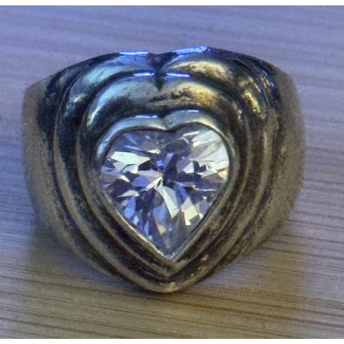 Vintage 925 Sterling Silver Heart CZ Cocktail Ring Size 7.5 Chunky 8g