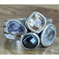 TRB Sterling Silver Cluster Champagne Topaz Iolite Black Spinel White Topaz 6.5