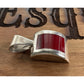 Heavy Sterling Silver Red Stone Pendant 925 Modern Rectangular Statement