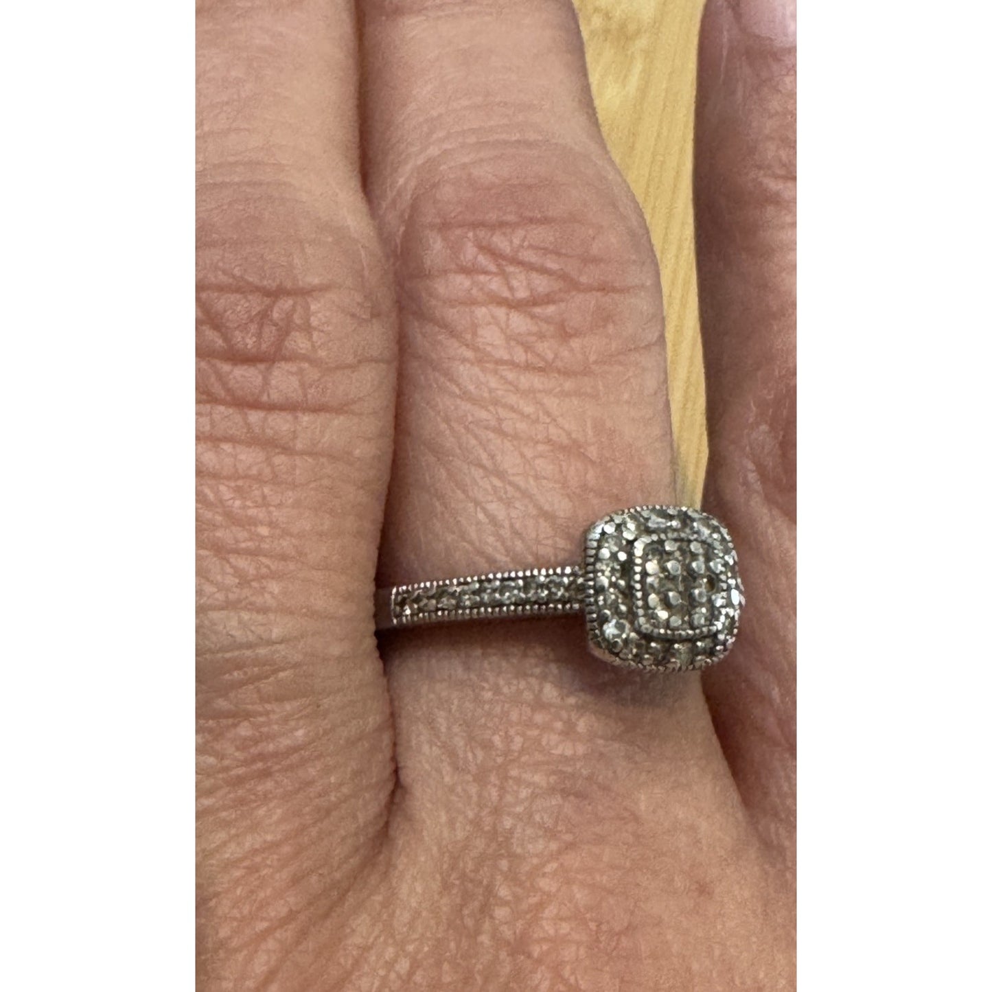 Vintage Pave Diamond Cushion Halo Sterling Silver Ring Size 7
