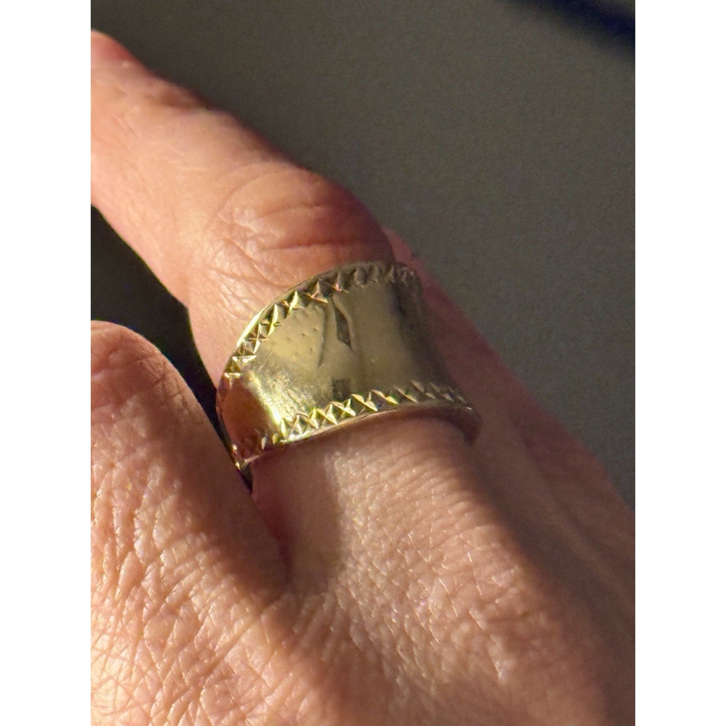 Gold Vermeil 925 Sterling Silver Wide Cigar Band Ring Diamond Cut Size 9