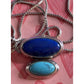 Vintage Sterling Silver Double Stone Pendant w/ Lapis & Turquoise On 926 Chain