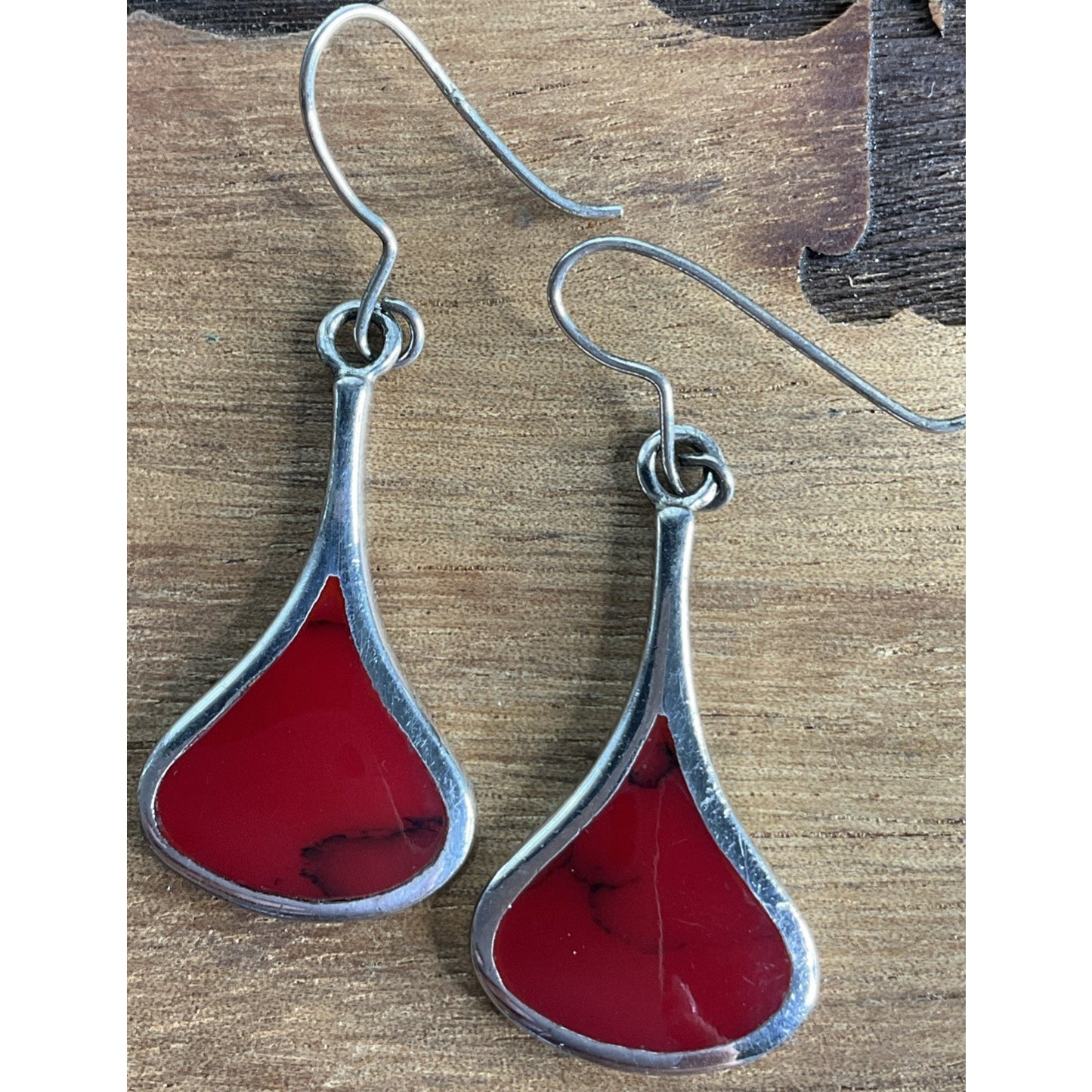 Vintage ATI Thailand 925 Sterling Silver Red Jasper Dangle Drop Earrings