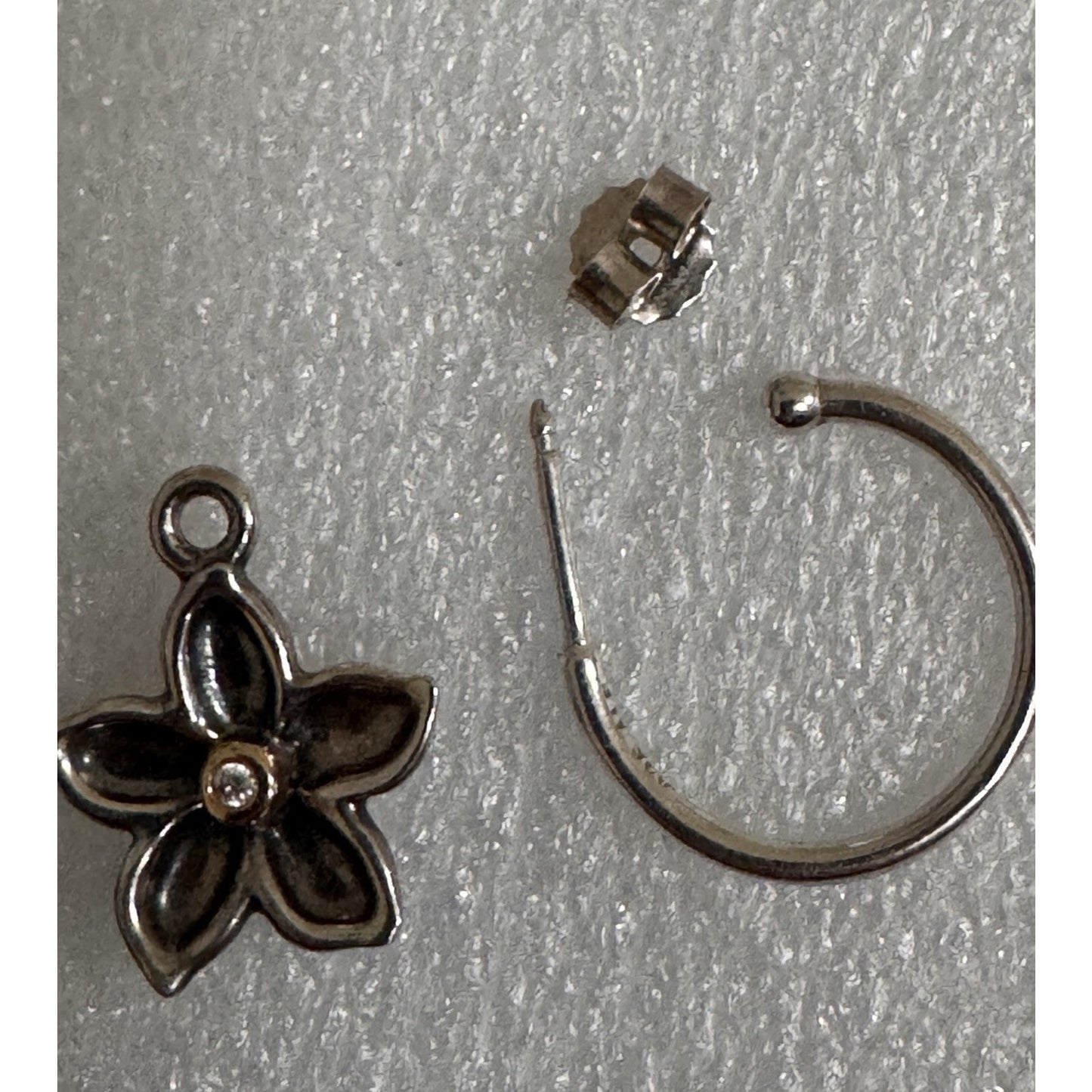 Retired Pandora Sterling And Gold Diamond Flower Changeable Earrings