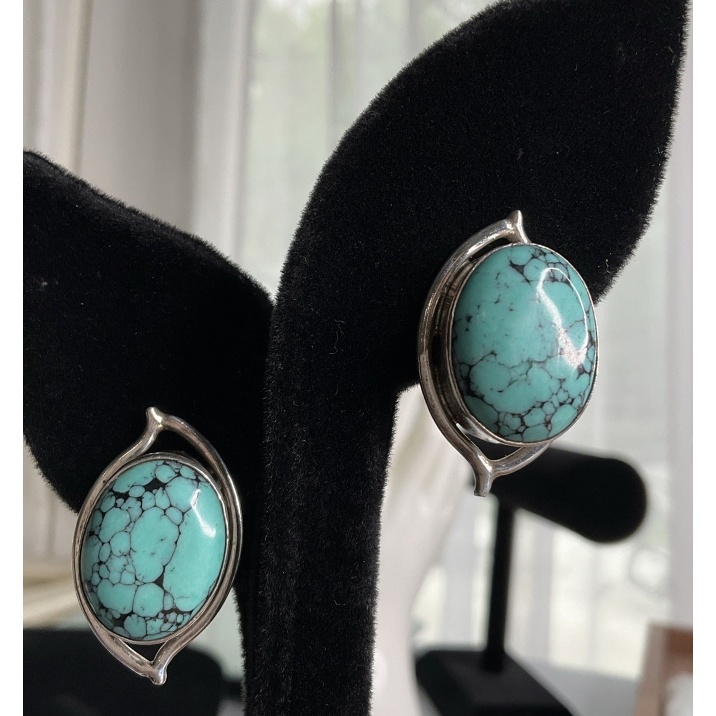 Vintage Sterling Silver Taxco Turquoise Post Earrings Signed 925 17g