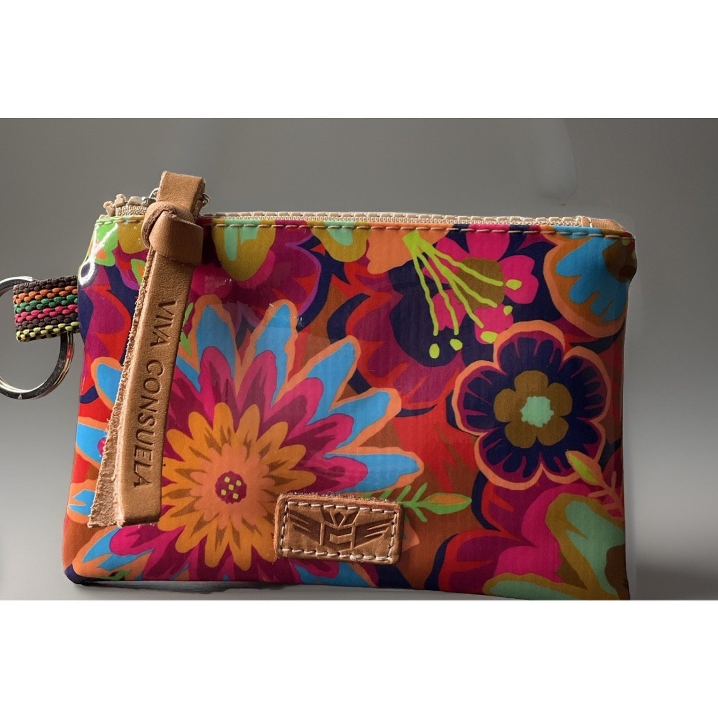 Consuela Pink Floral Zip-Around Wallet w/ Key Ring, Credit Card Slots