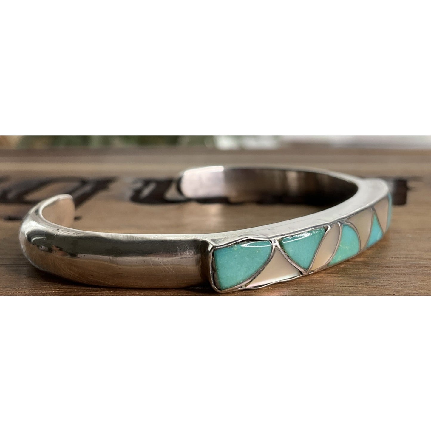 Vintage SKJ Sterling Silver Turquoise Inlay Cuff Bracelet 26g