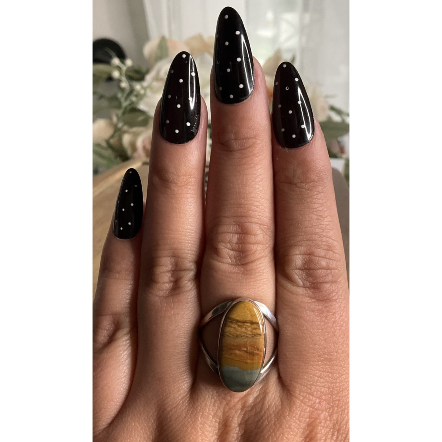 Vintage Signed MSA Sterling Silver Genuine Picture Jasper Ring Size 10.5