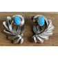 Vintage Robins Egg Turquoise Clip On Sterling Silver Earrings Fan Shell 11 Grams