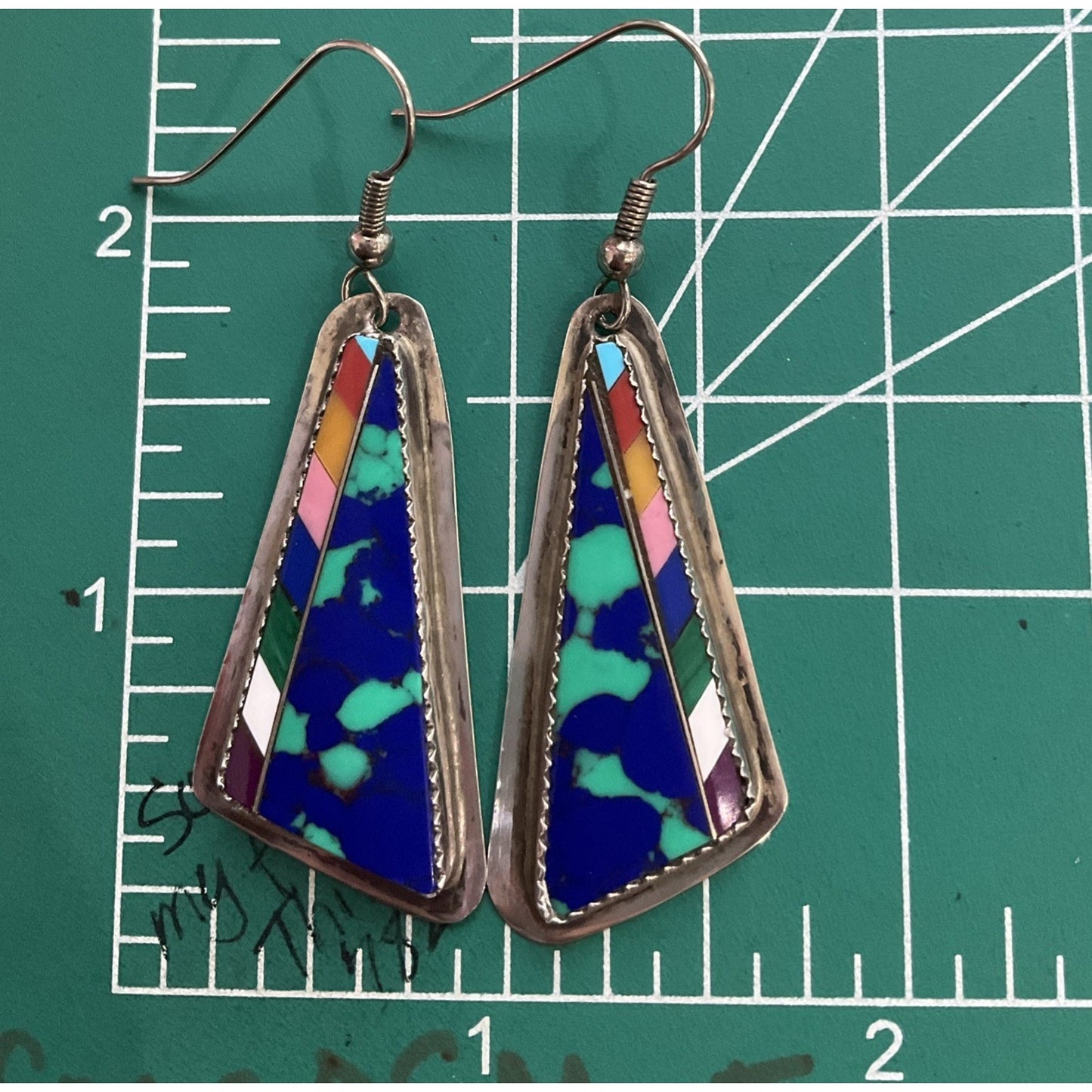Southwest Sterling Silver Colorful Inlay Triangle Earrings