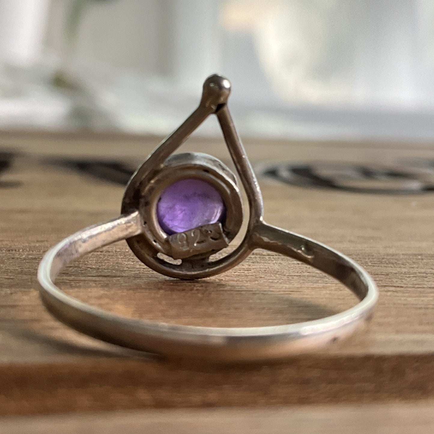 Vintage 925 Sterling Silver Purple Amethyst Cabochon Ring