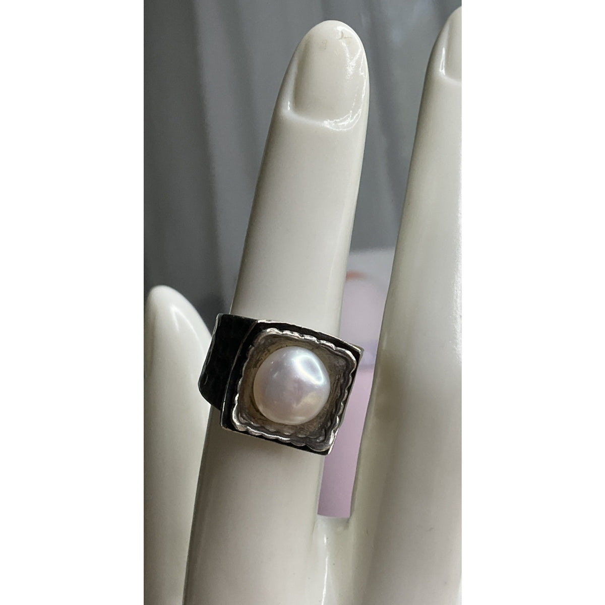 Retired Silpada Sterling Hammered Freshwater Pearl 925 Sterling Silver Ring Sz 7