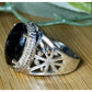 Vintage 925 Sterling Silver Faceted Black Onyx Filigree Statement Ring Size 7