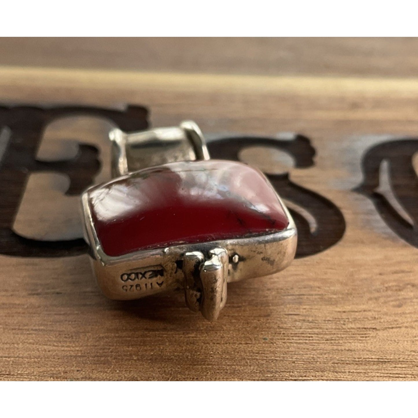 Vintage Taxco Mexico 925 Sterling Silver Red Jasper Pendant