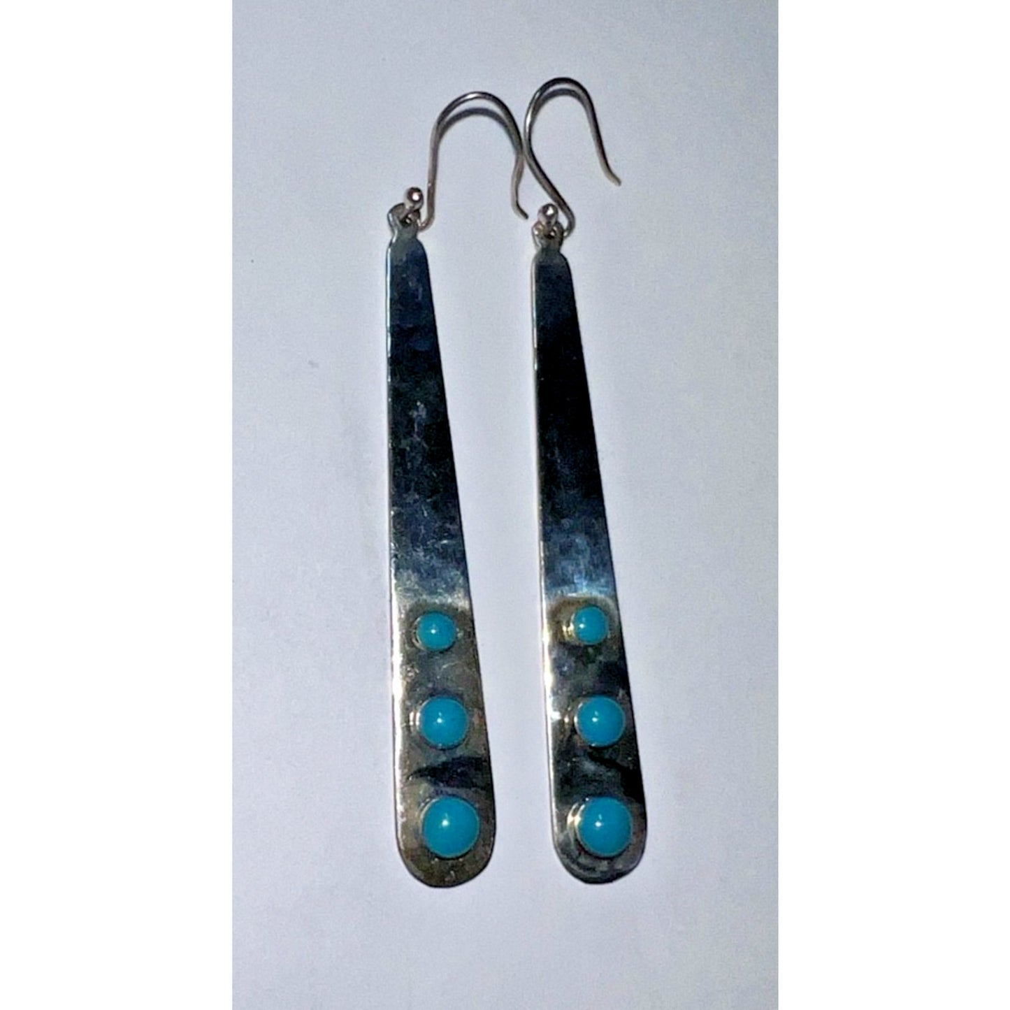 Vintage Native American Sterling Sleeping Beauty Turquoise Dangle Drop Earrings