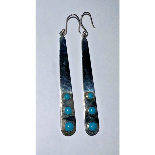 Vintage Native American Sterling Sleeping Beauty Turquoise Dangle Drop Earrings