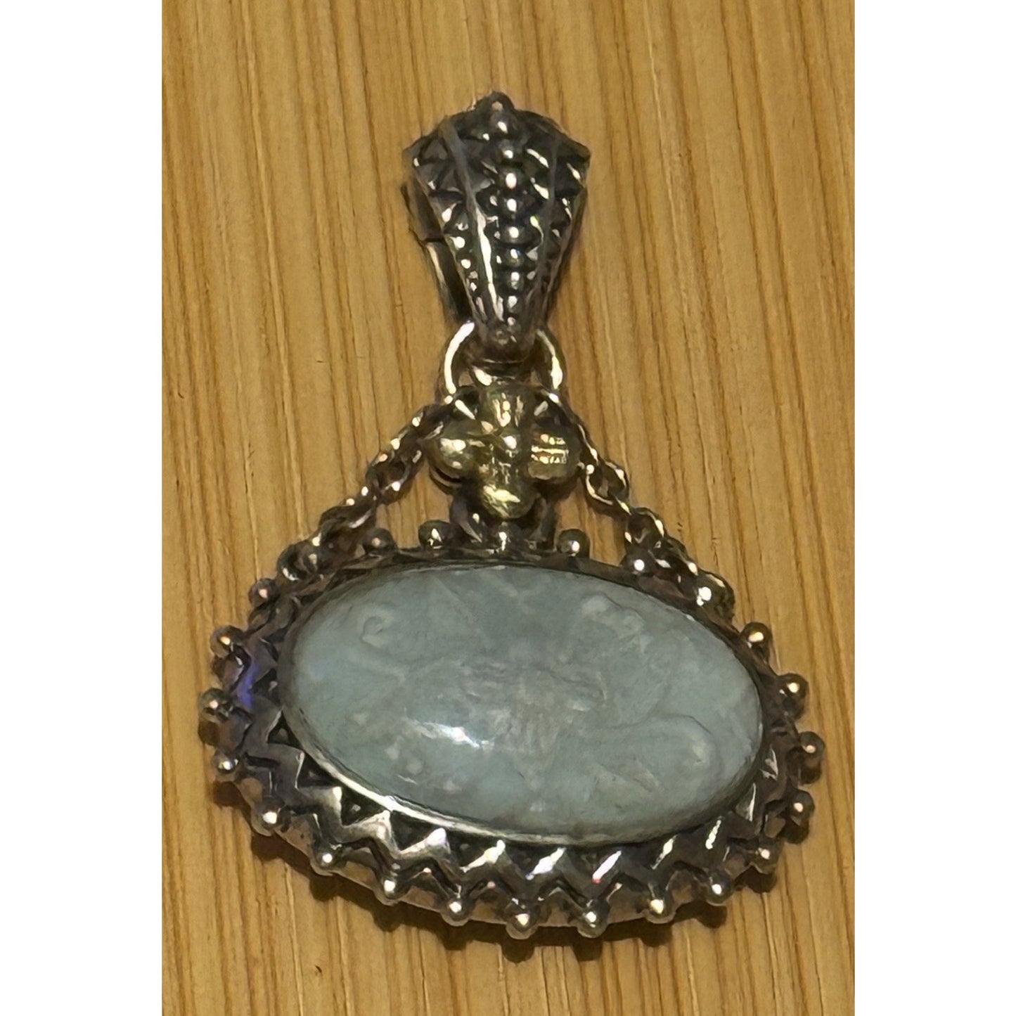 Barbara Bixby 925 Sterling 18K Gold Carved Aquamarine Pendant Enhancer 15g