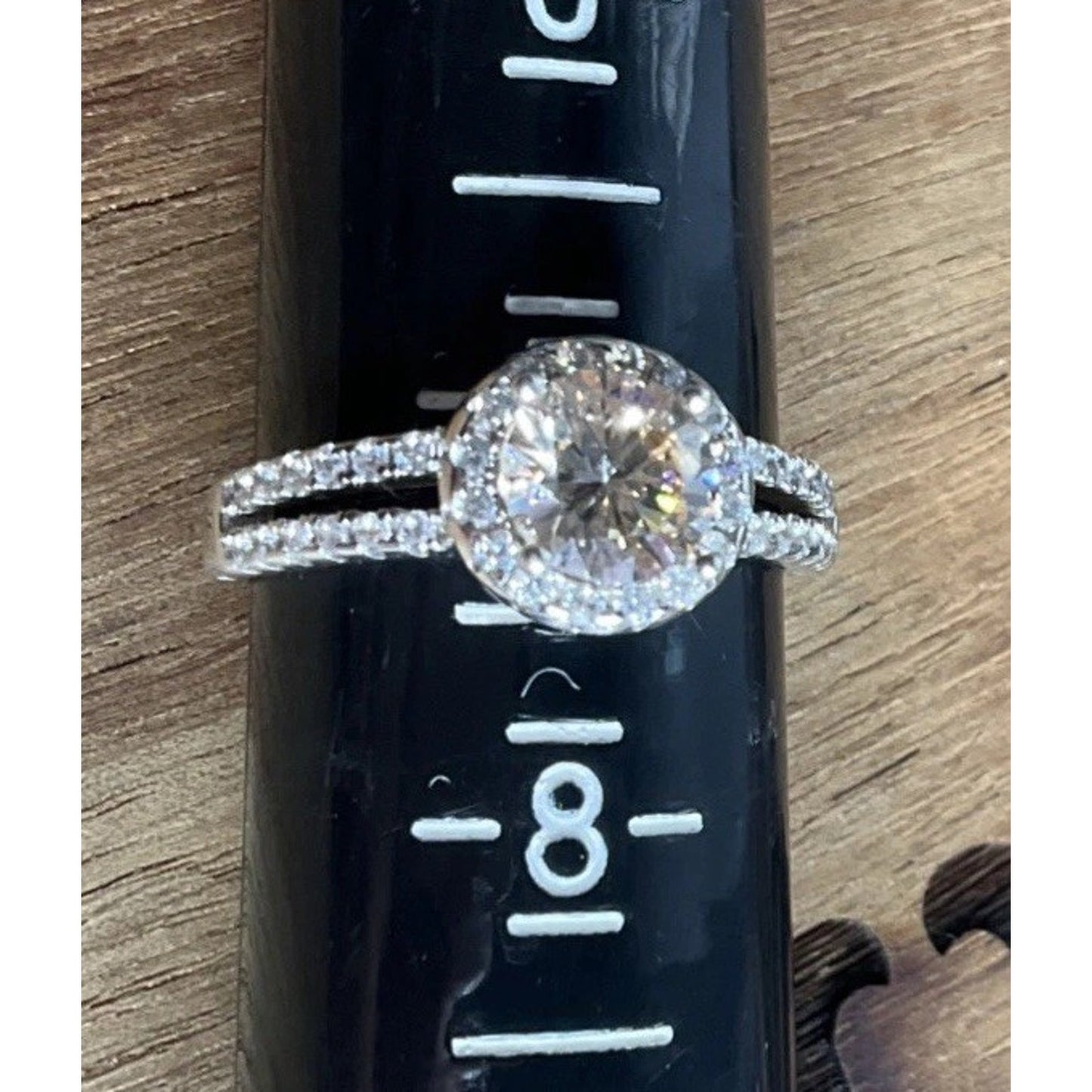 Sterling Silver Champagne CZ Halo Engagement Ring Size 7.5 Round Bridal