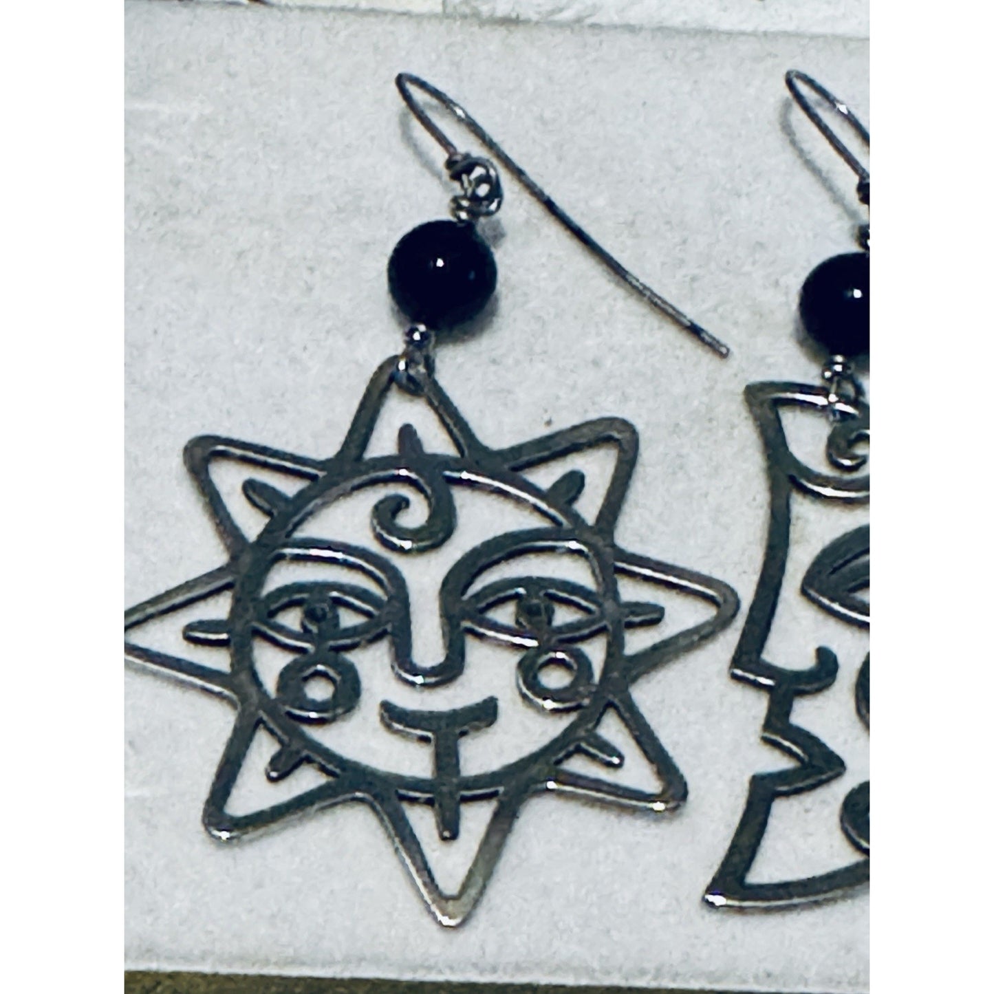 Retired RARE James Avery Sterling Celestial Sun & Moon Earrings Black Onyx 2.75”