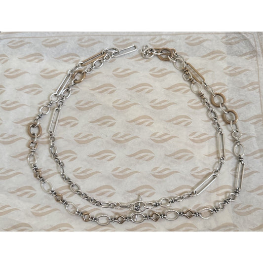 James Avery Retired Sterling Silver & Bronze Geometric Links 42” Necklace Pre-Owned
