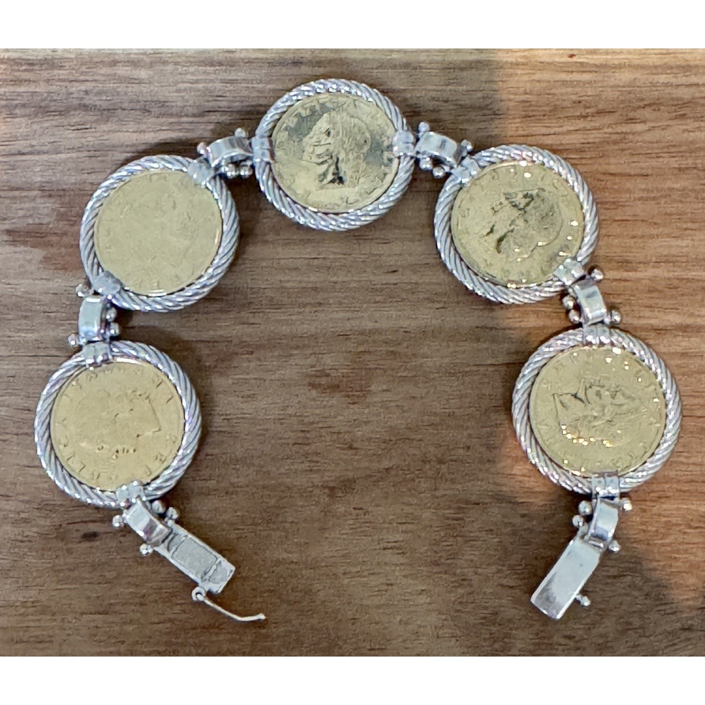 Vintage Italian Sterling Silver Bracelet Five Genuine Italian 20 Lire Coins 44g