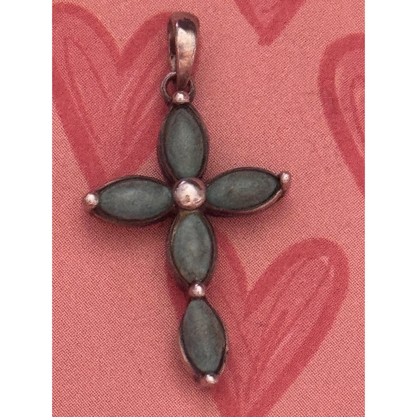 Vintage Native American Southwest Sterling Silver Petite Turquoise Cross Pendant