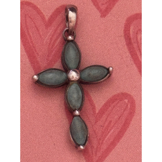 Vintage Native American Southwest Sterling Silver Petite Turquoise Cross Pendant