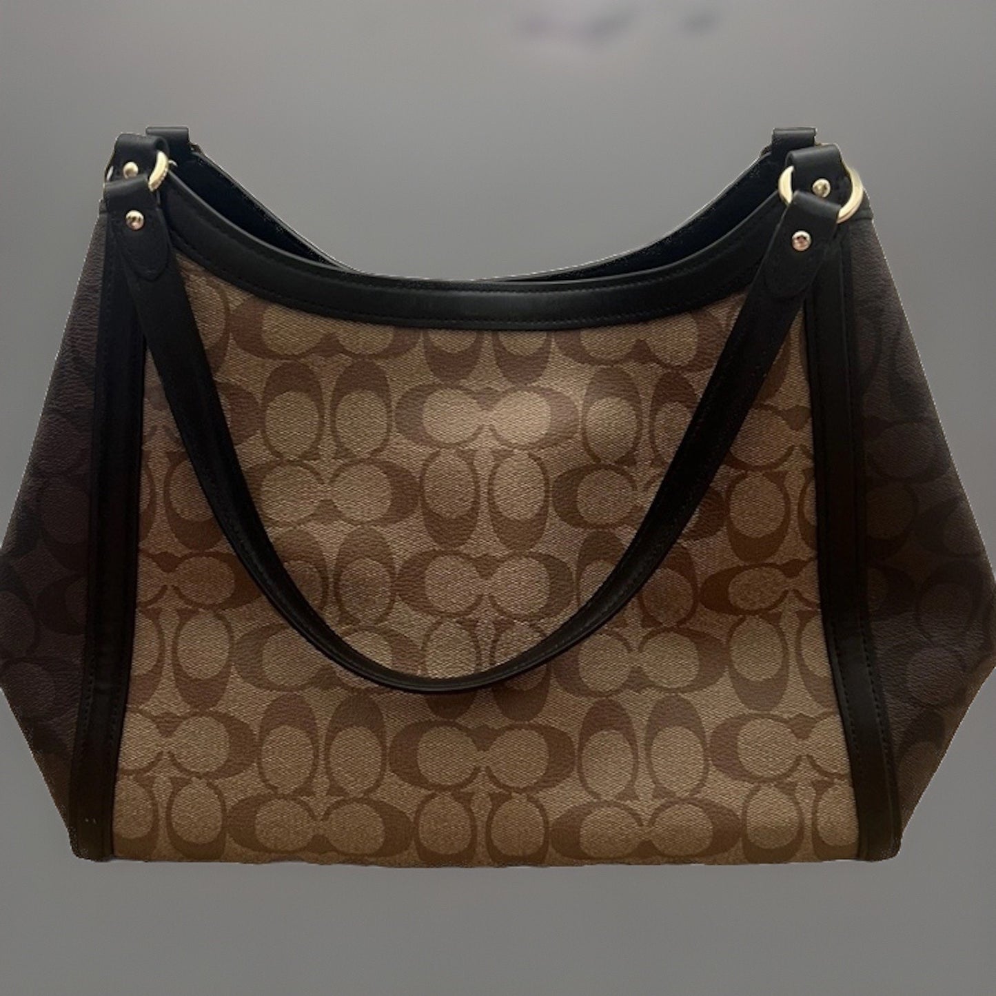 COACH KRISTY Shoulder Bag In Color Block Signature Canvas Khaki And Dark Brown