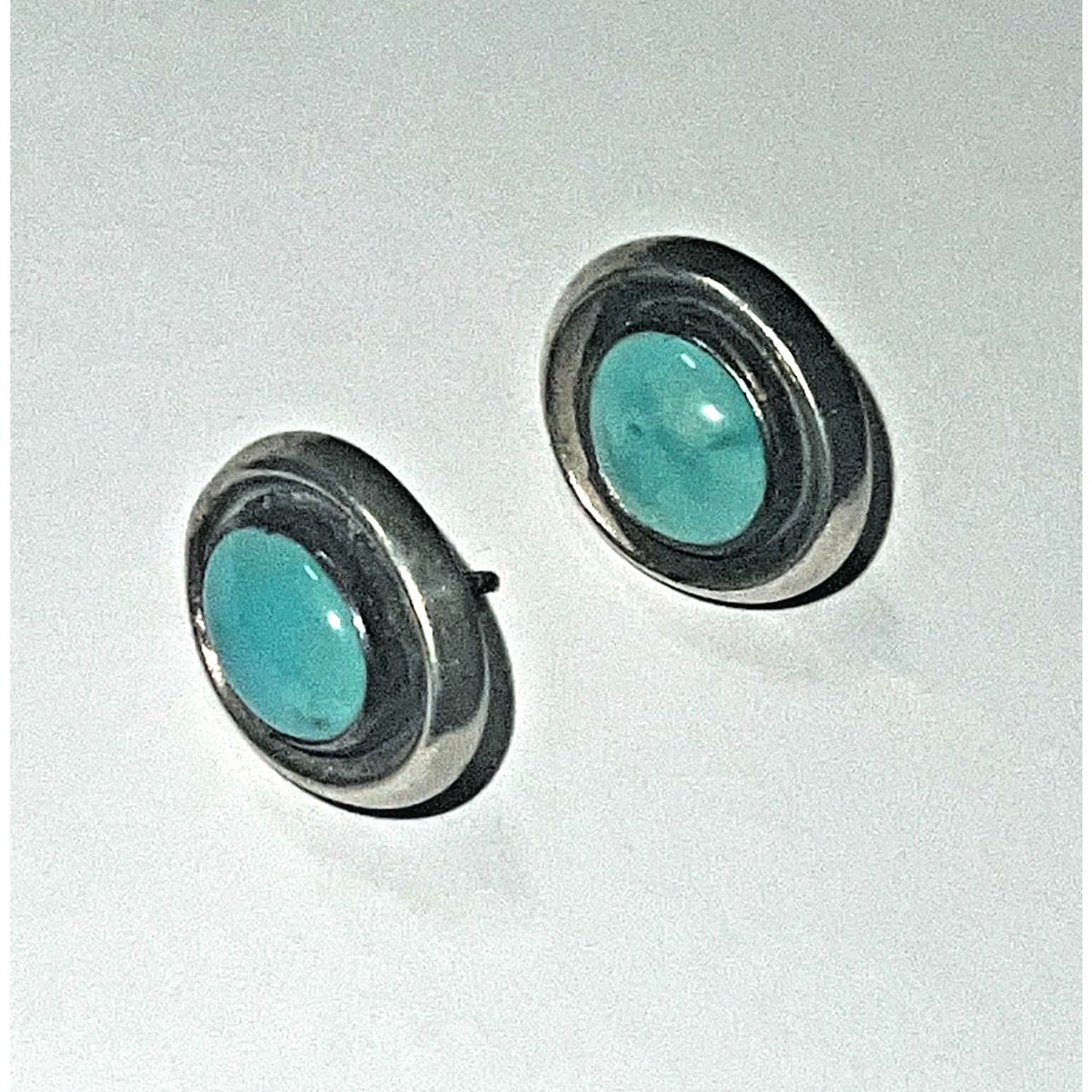 Vintage Navajo Zuni Sterling Silver Turquoise Post Earrings Signed S.J 6g
