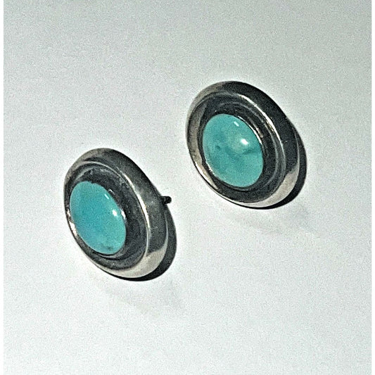 Vintage Navajo Zuni Sterling Silver Turquoise Post Earrings Signed S.J 6g