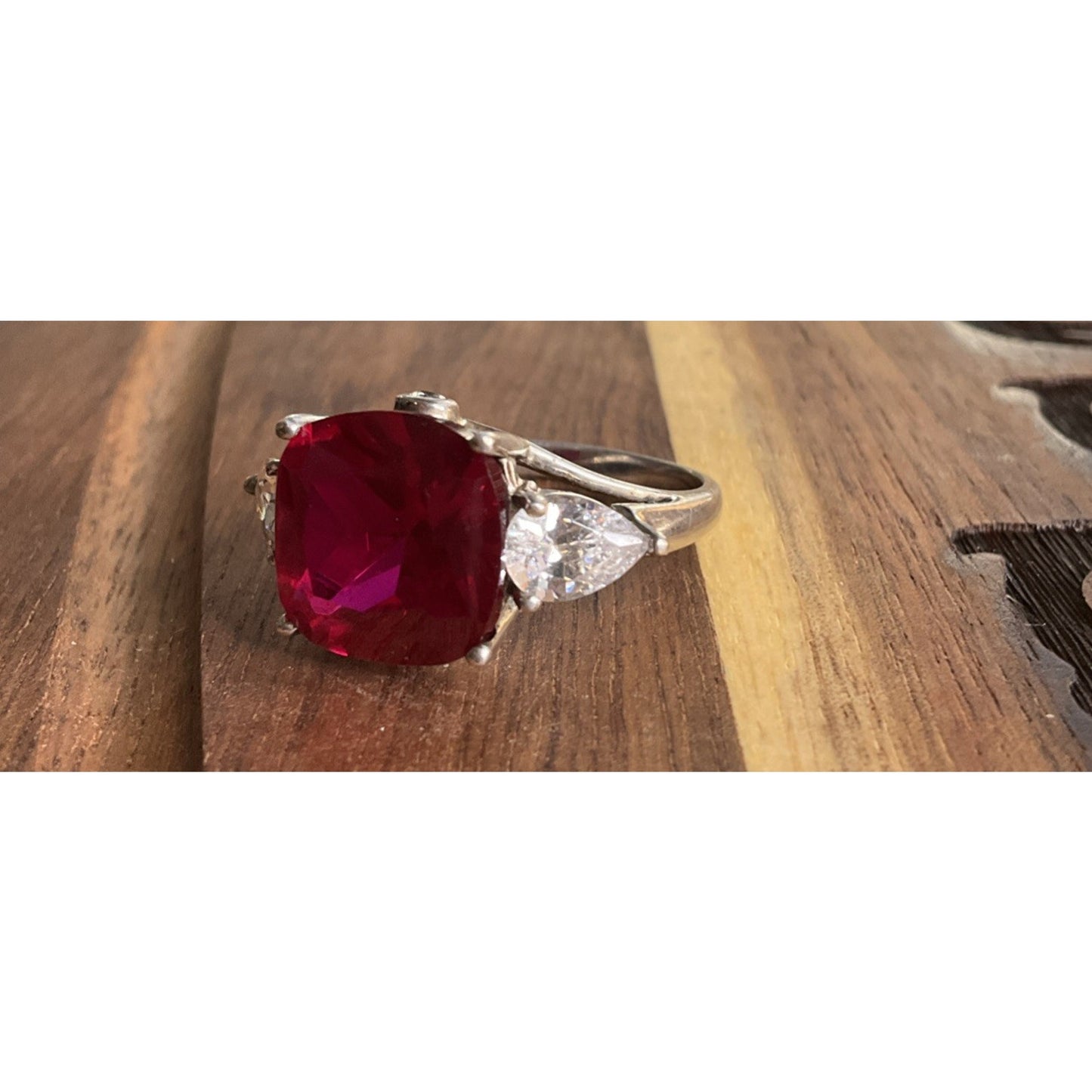 BGE 925 Sterling Silver Ruby Red Cushion Cut Style Ring Size 9