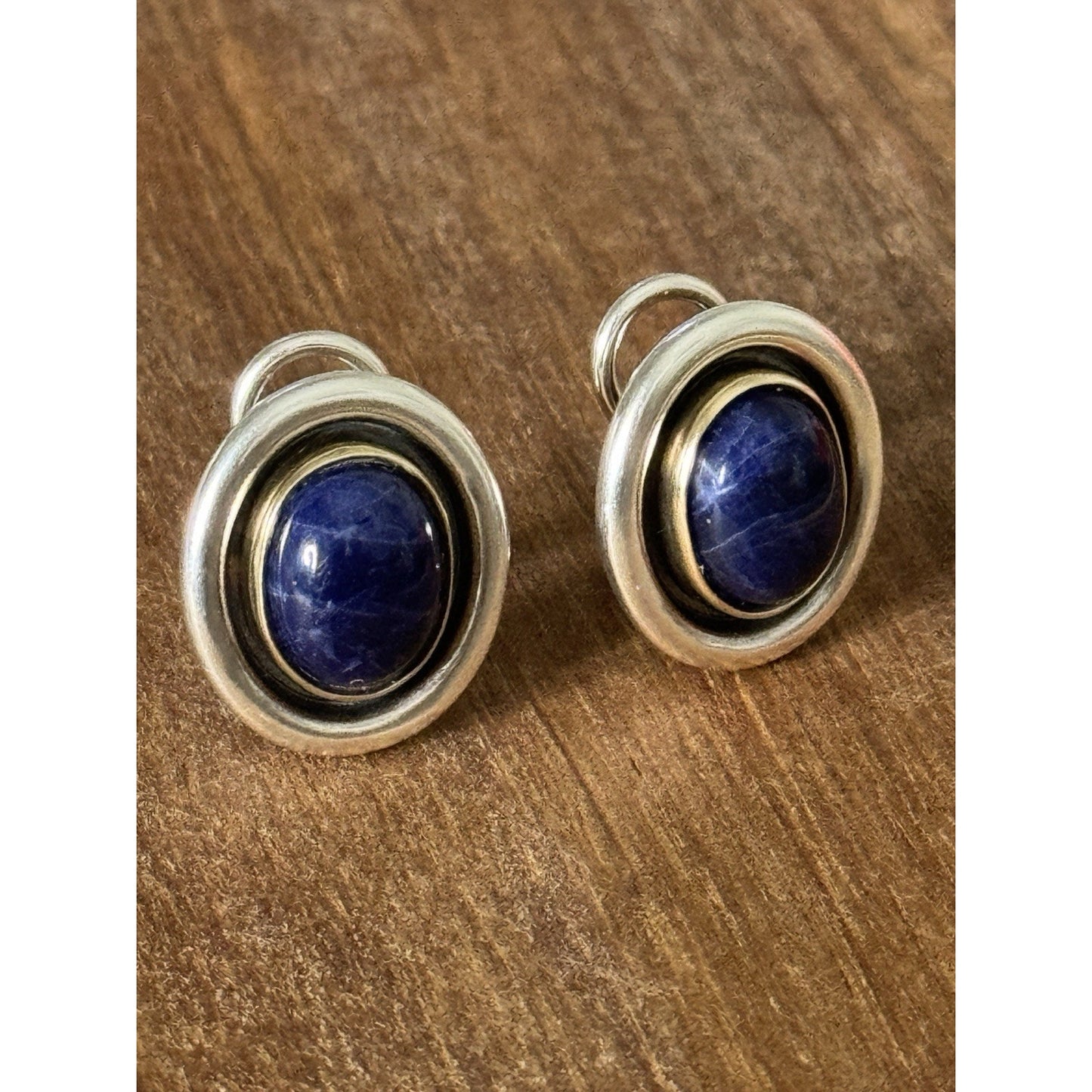 Pre Owned James Avery Retired RARE Sterling Silver And 14k Gold Oval Sodalite Earrings