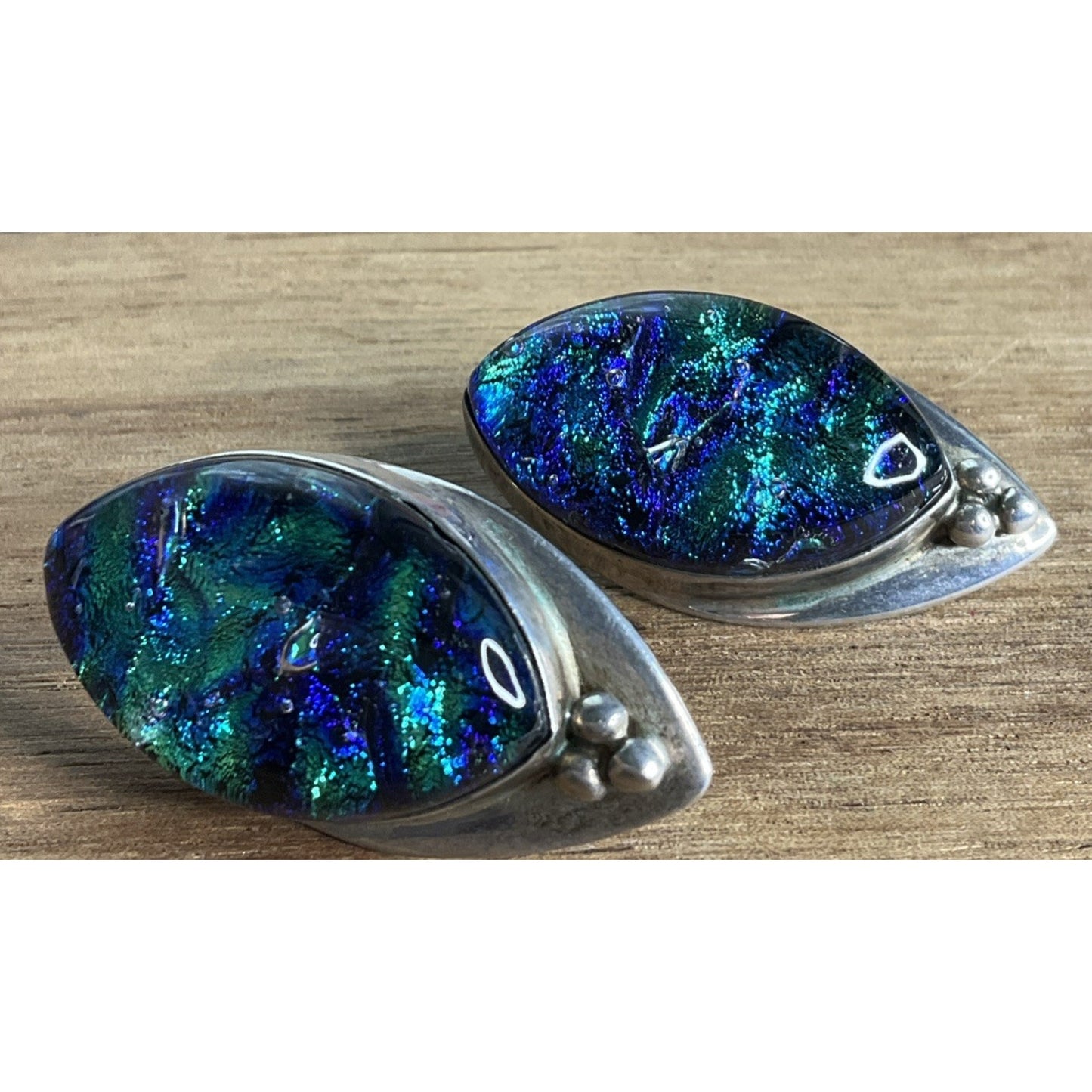 Vintage Jay King DTR Sterling Silver Dichroic Glass Statement Earrings 16g
