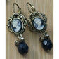 1928 Cameo Tassel Necklace Earrings Set Gold Tone Black Bead Victorian Revival