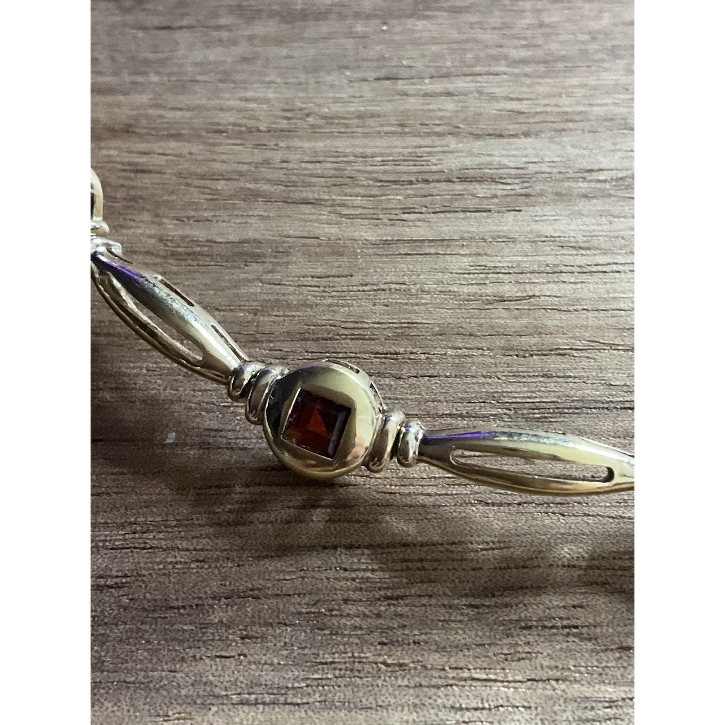 Vintage 925 Sterling Silver Gold Plated Garnet Link Bracelet 7.75” Thailand