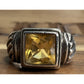 Vintage 925 Citrine Faceted Gemstone Ring Sterling Silver Bezel Setting Size 6