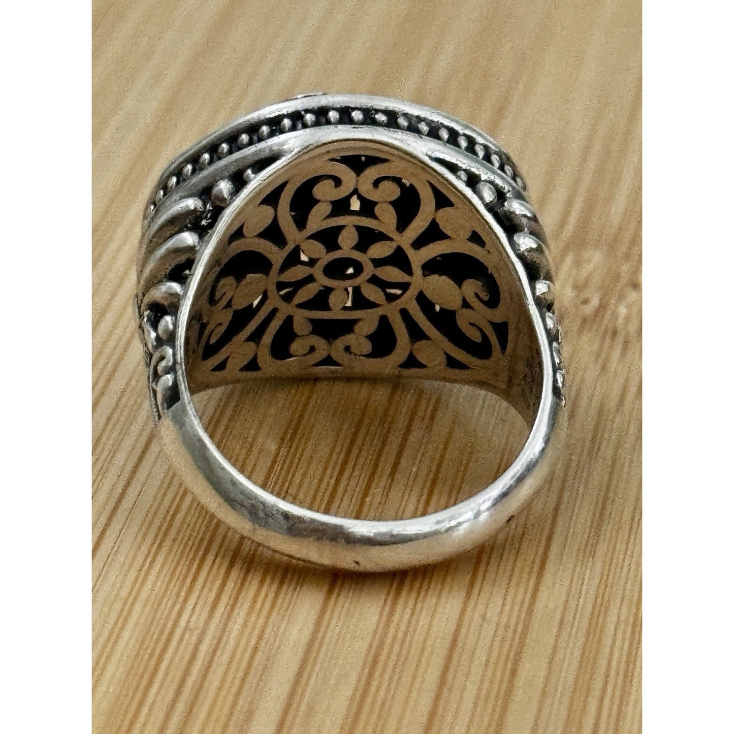 Robert Manse M ID 925 Sterling and 18K Gold Dragonfly Flower Sz 8.5 Bali 7g
