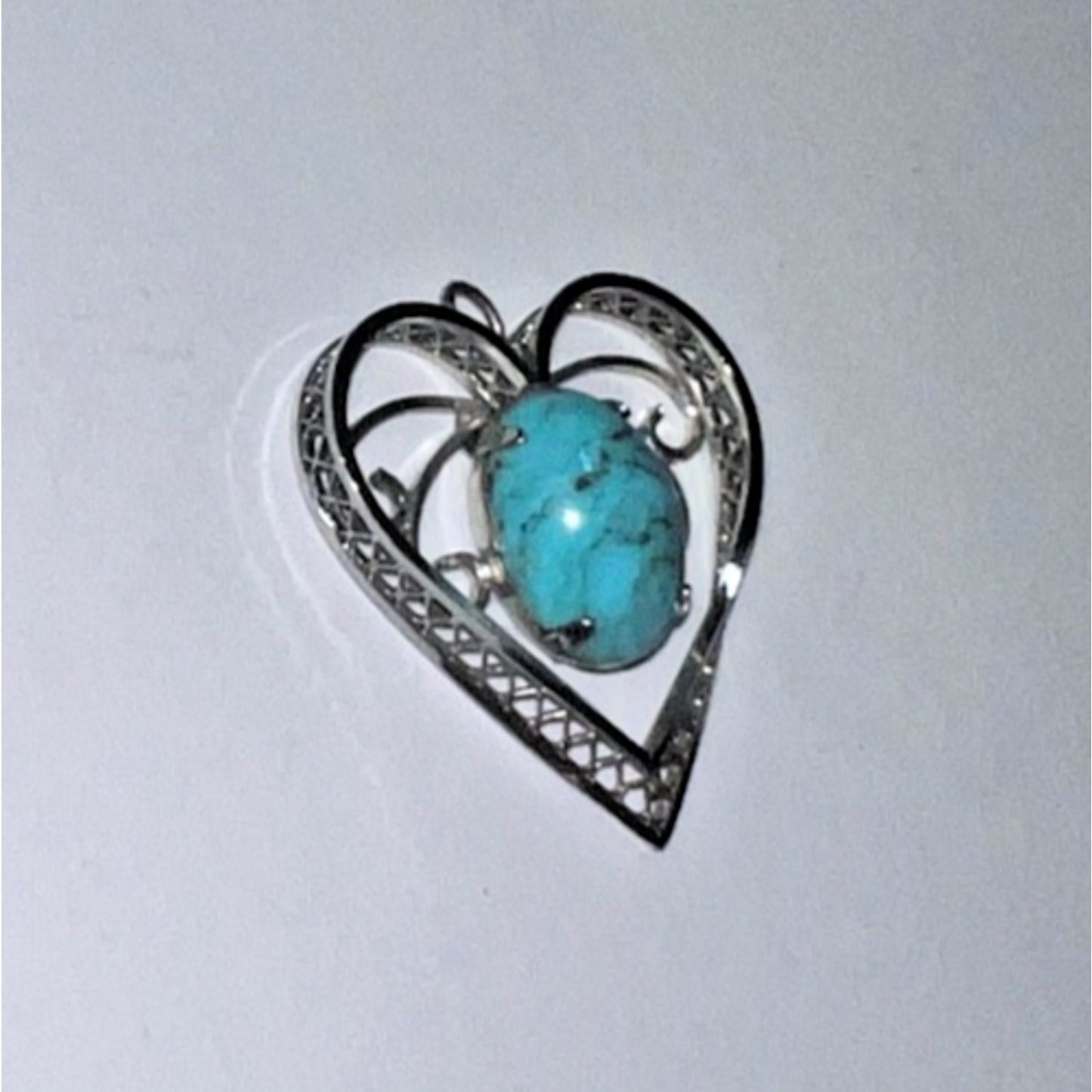 Vintage Sterling Silver Heart Pendant with Turquoise Stone