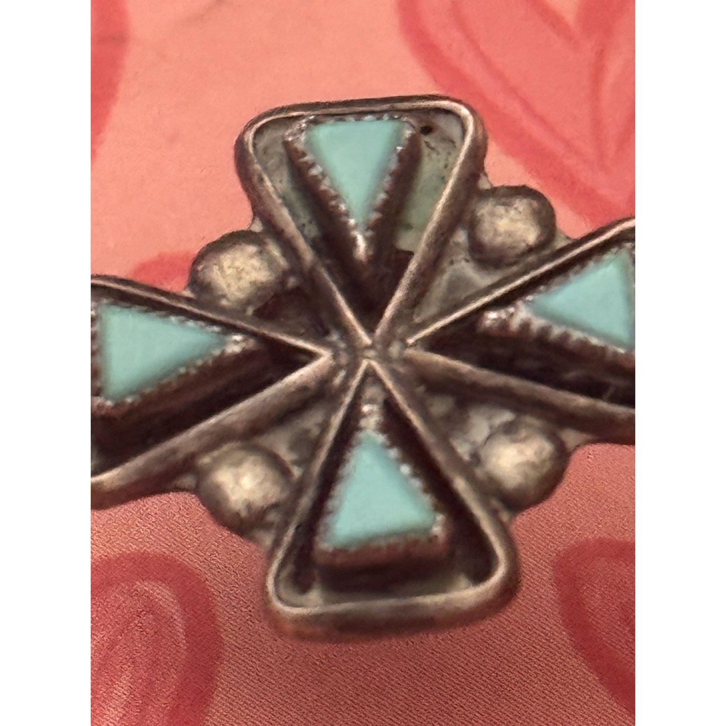 Vintage Sterling Silver Turquoise Cross Pendant Naive American Southwest Design