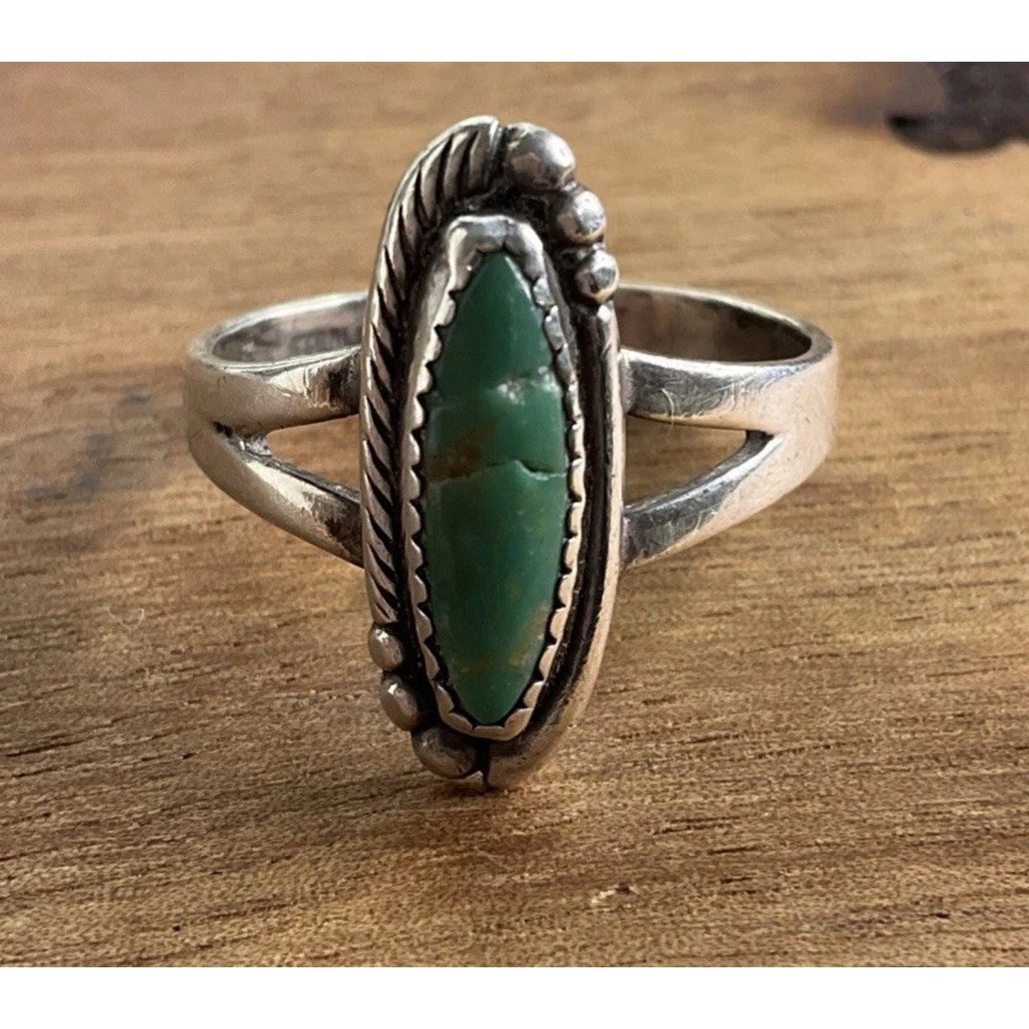 Vintage Navajo Oval Turquoise Sterling Silver Southwestern Style Ring Size 8
