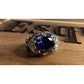 Sterling Silver 925 Blue CZ Cocktail Ring Ornate Enamel Statement Ring Size 6.5