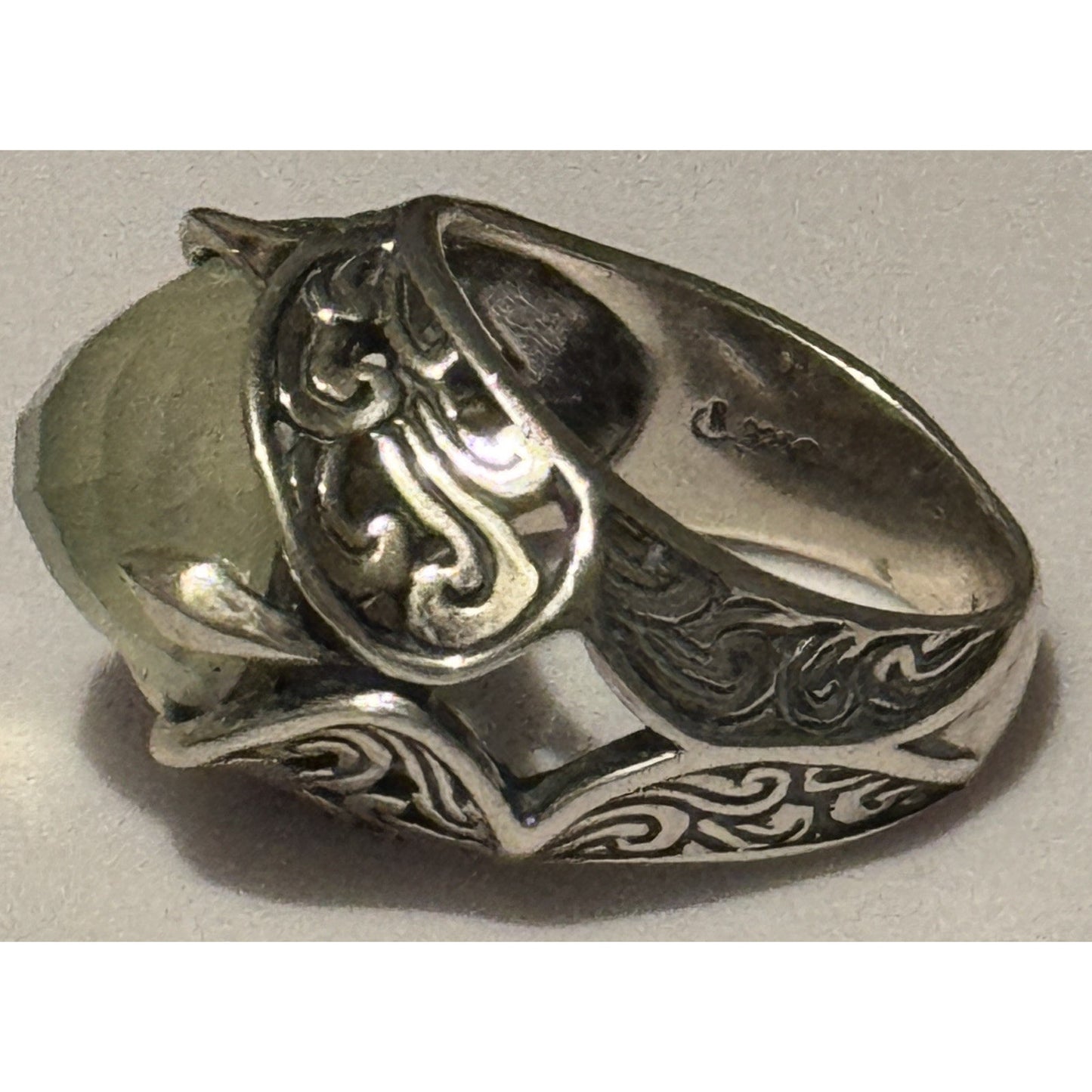 Vintage Carolyn Pollack Sterling Silver Green Prehnite Southwestern Ring Sz 7.5