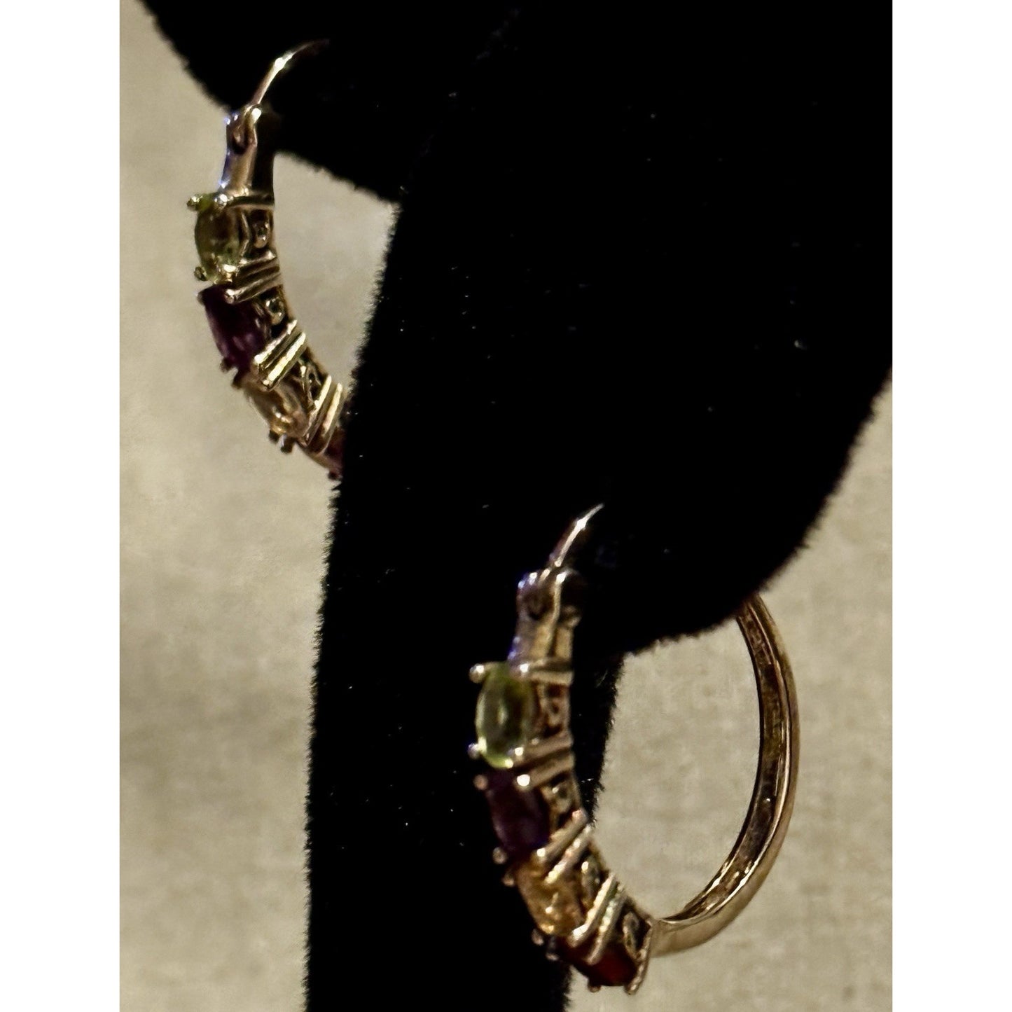 Vintage Ross Simons R925 Vermeil Amethyst Peridot Citrine Garnet Hoop Earrings