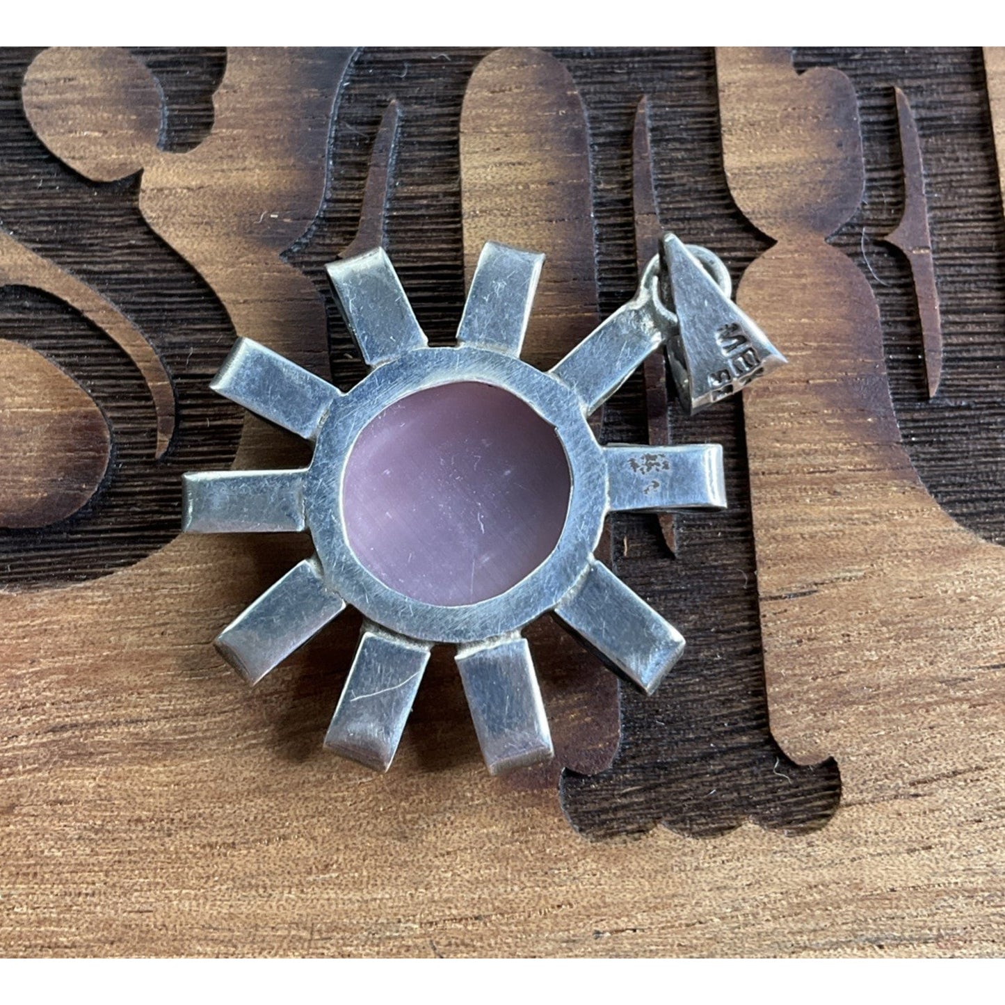 Sterling Silver Pink Cat’s Eye Sun Pendant