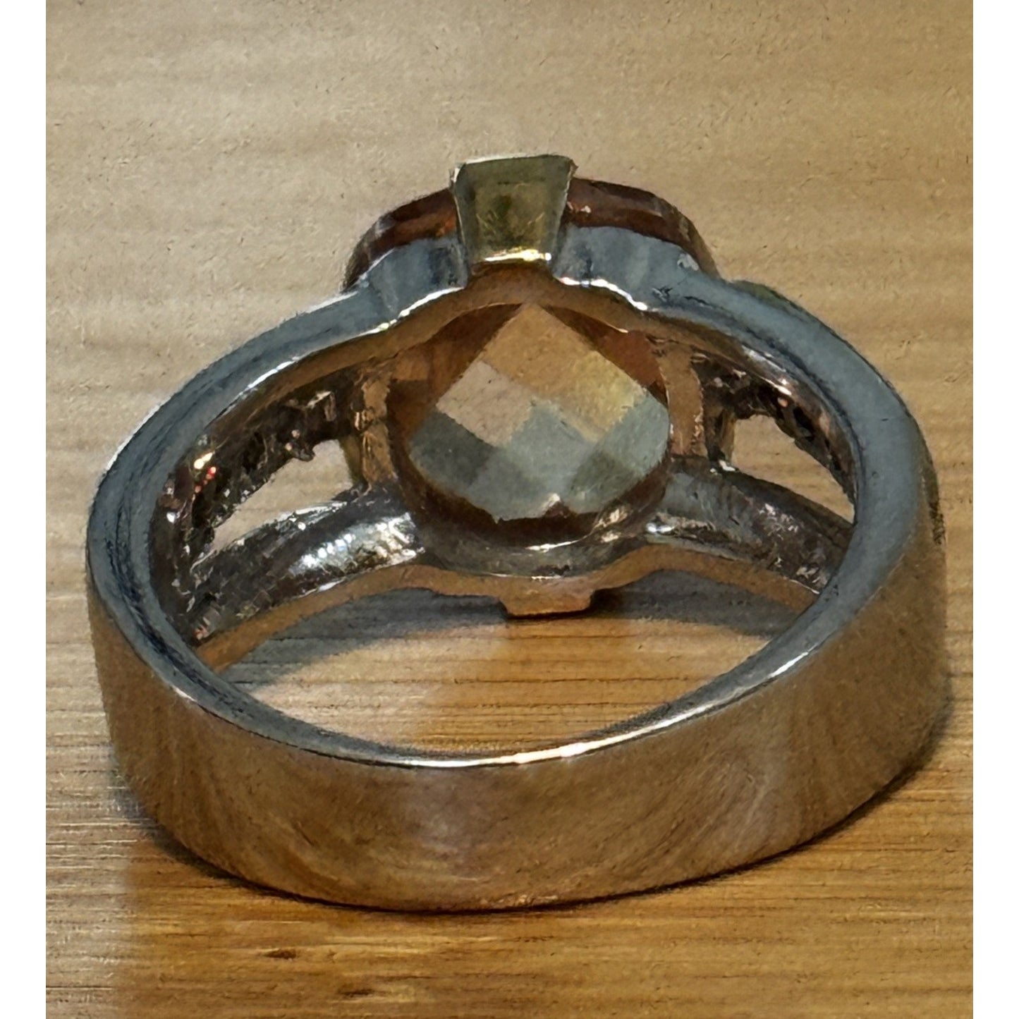 Vintage 925 Sterling Silver Champagne Quartz Statement Cocktail Ring Size 9.5