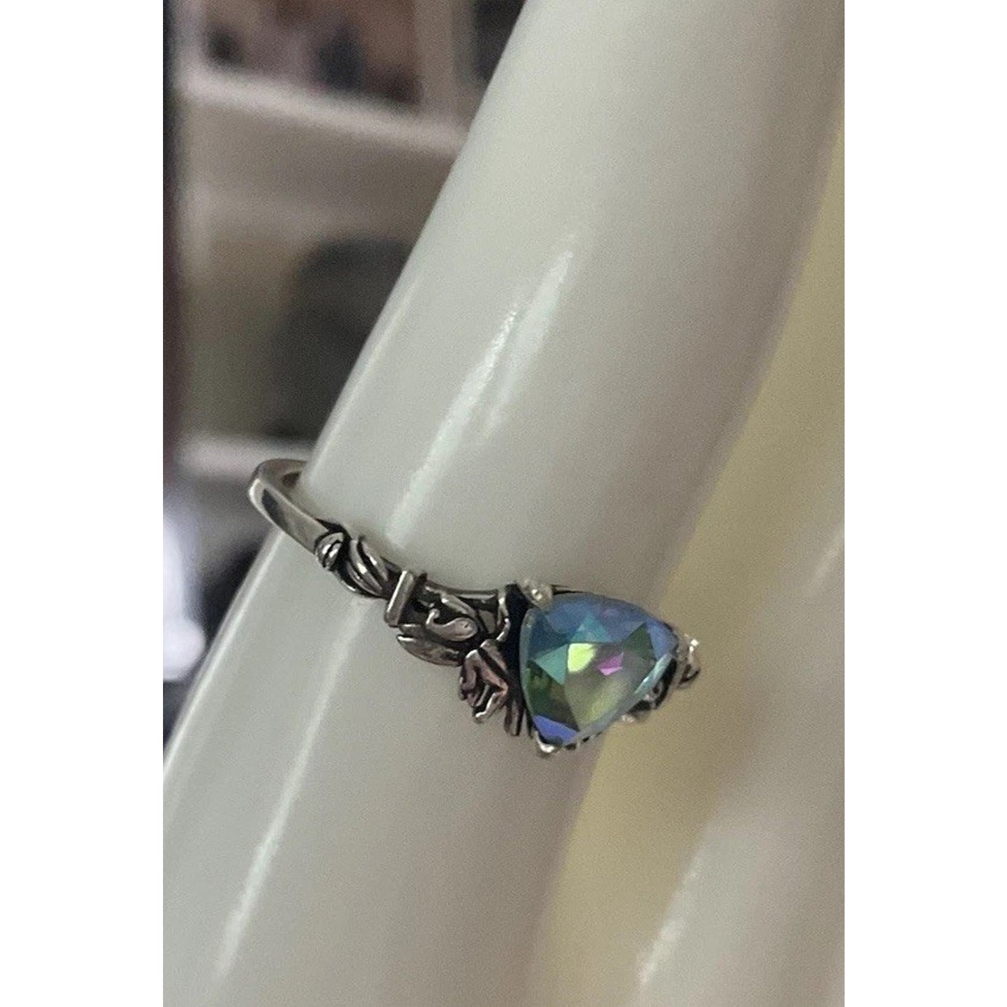 Vintage Sterling Silver Blue Iridescent Ring Size 10.5