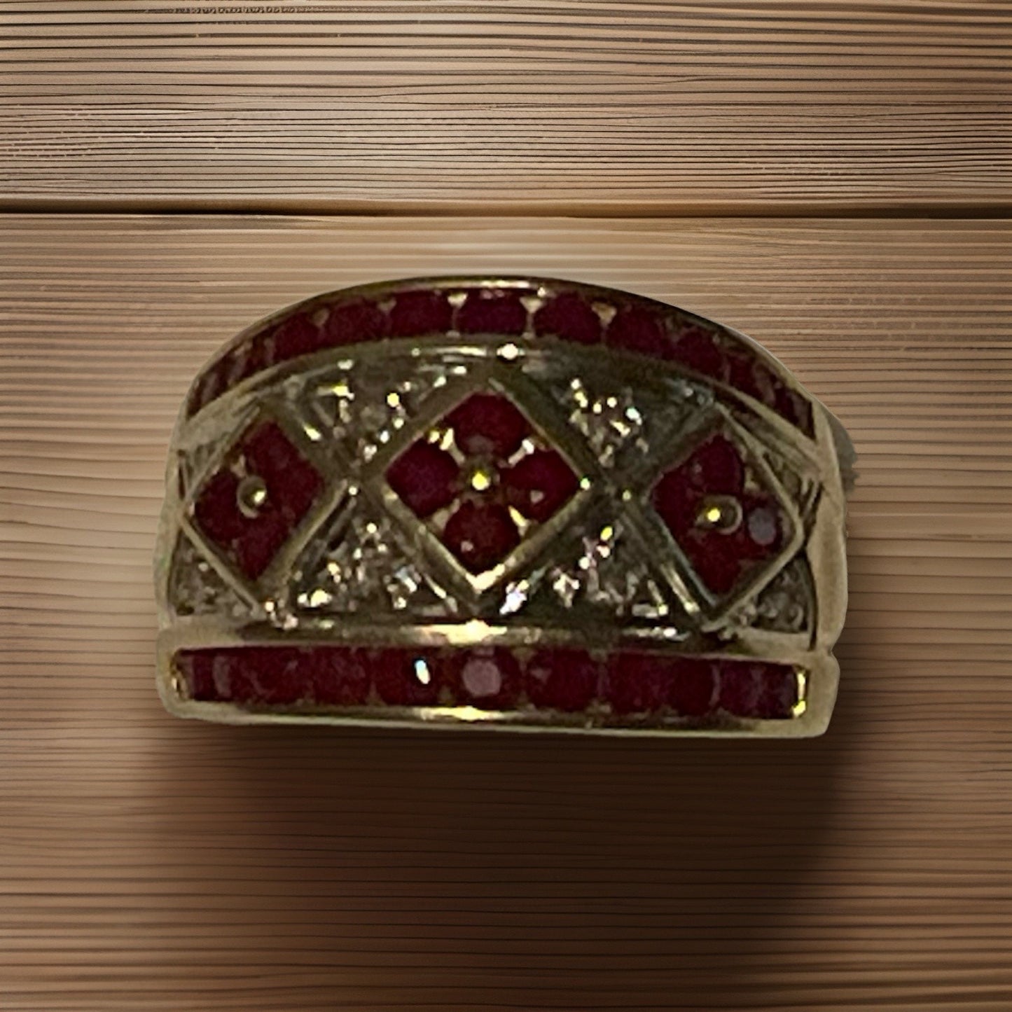 Vintage Alwand Vahan 14K Yellow Gold Ruby & Diamond Cigar Ring – Size 6.5