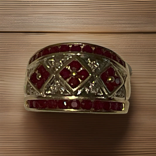 Vintage Alwand Vahan 14K Yellow Gold Ruby & Diamond Cigar Ring – Size 6.5