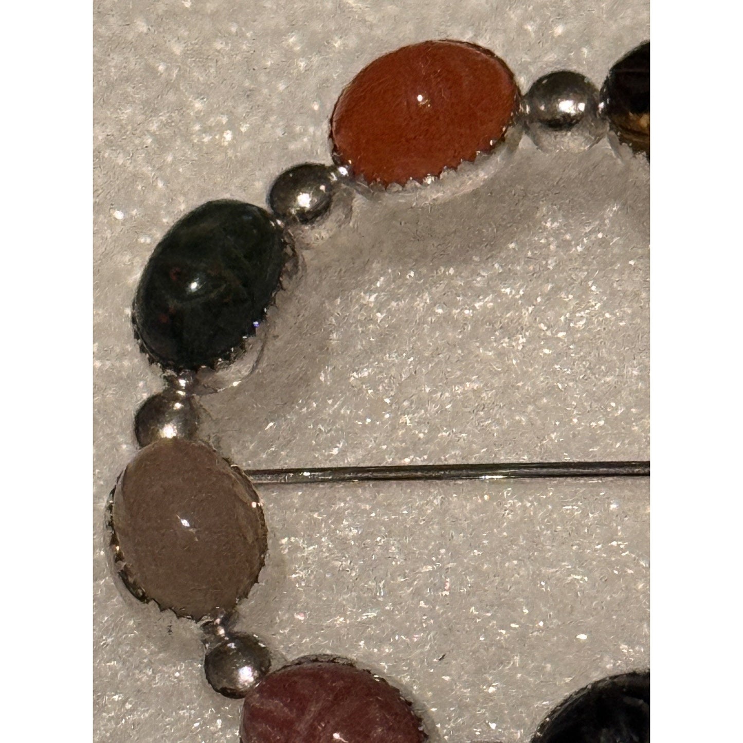 Vintage Sterling Silver Multi Stone Brooch Carnelian Tiger Eye Jasper Aventurine